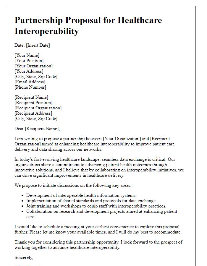 Letter template of healthcare interoperability partnership proposal