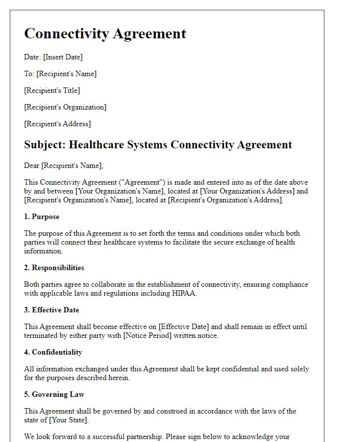 Letter template of healthcare systems connectivity agreement