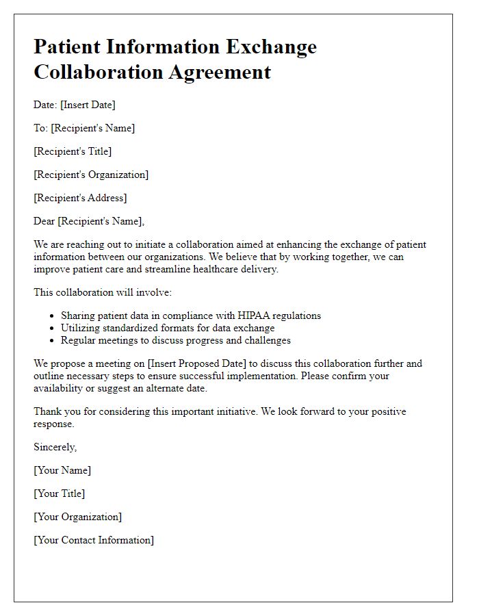 Letter template of patient information exchange collaboration