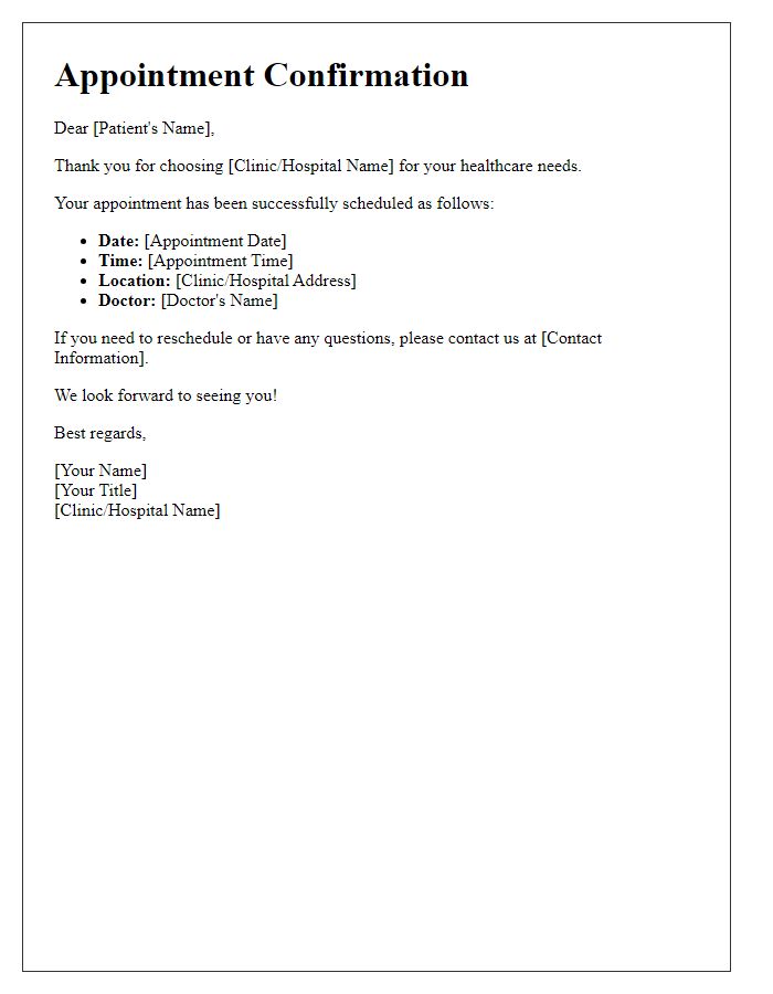 Letter template of online appointment setup for patients