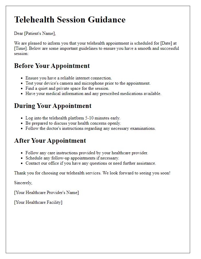 Letter template of telehealth session guidance for patients