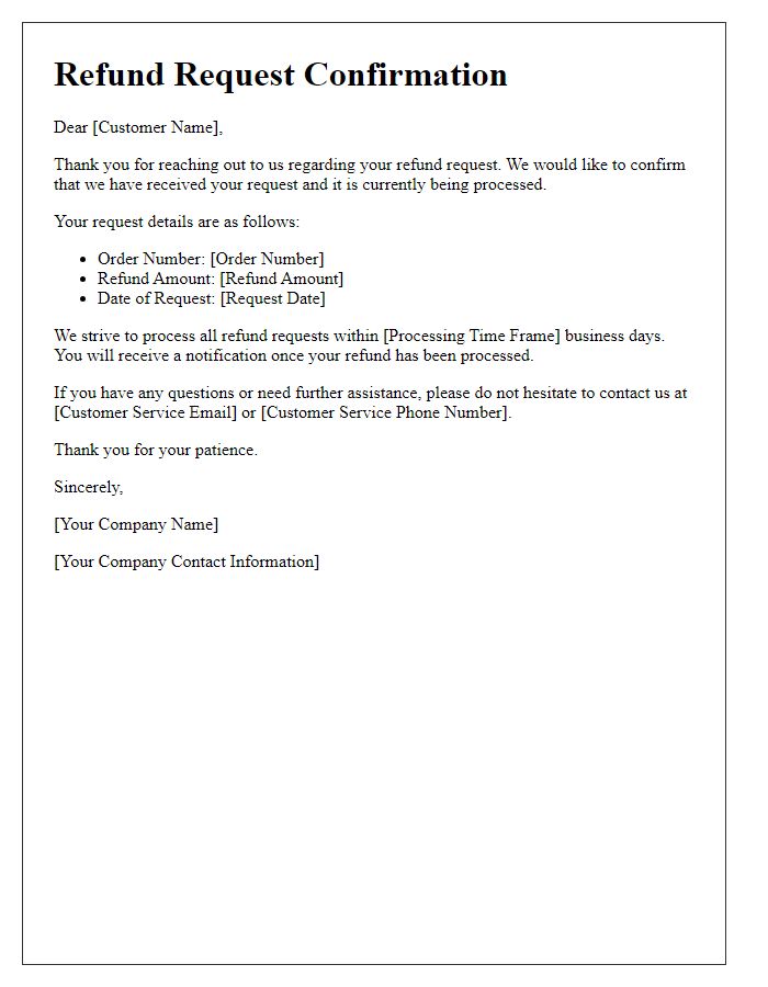 Letter template of confirmation for refund request processing