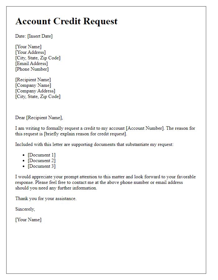 Letter template of account credit request