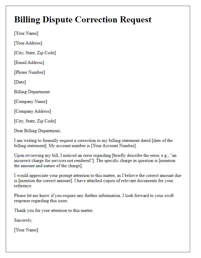 Letter template of billing dispute correction request