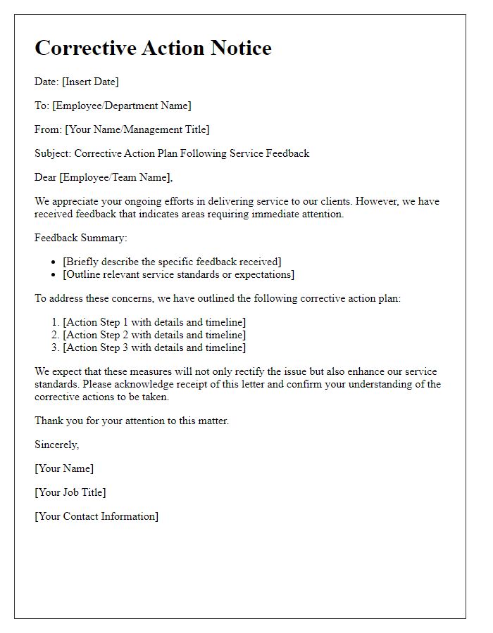 Letter template of corrective action after service feedback.