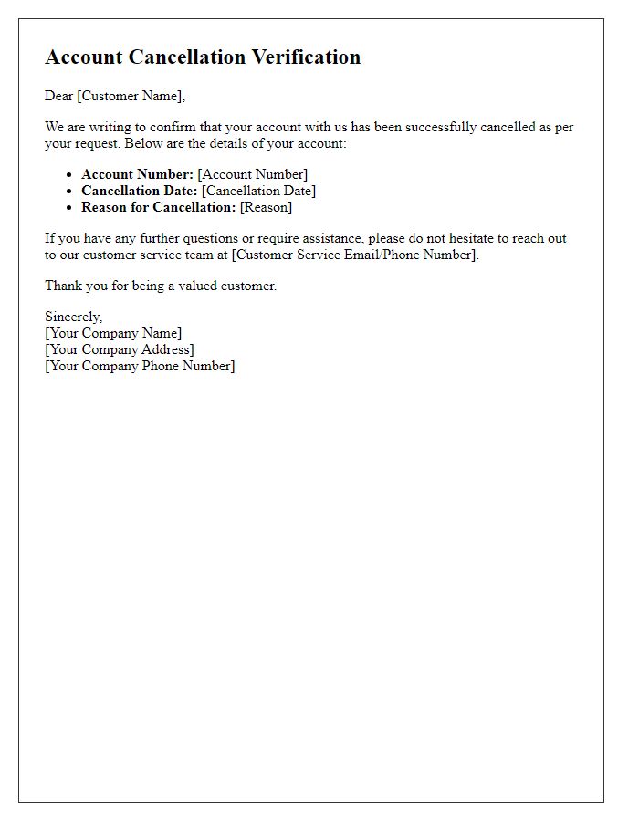 Letter template of account cancellation verification