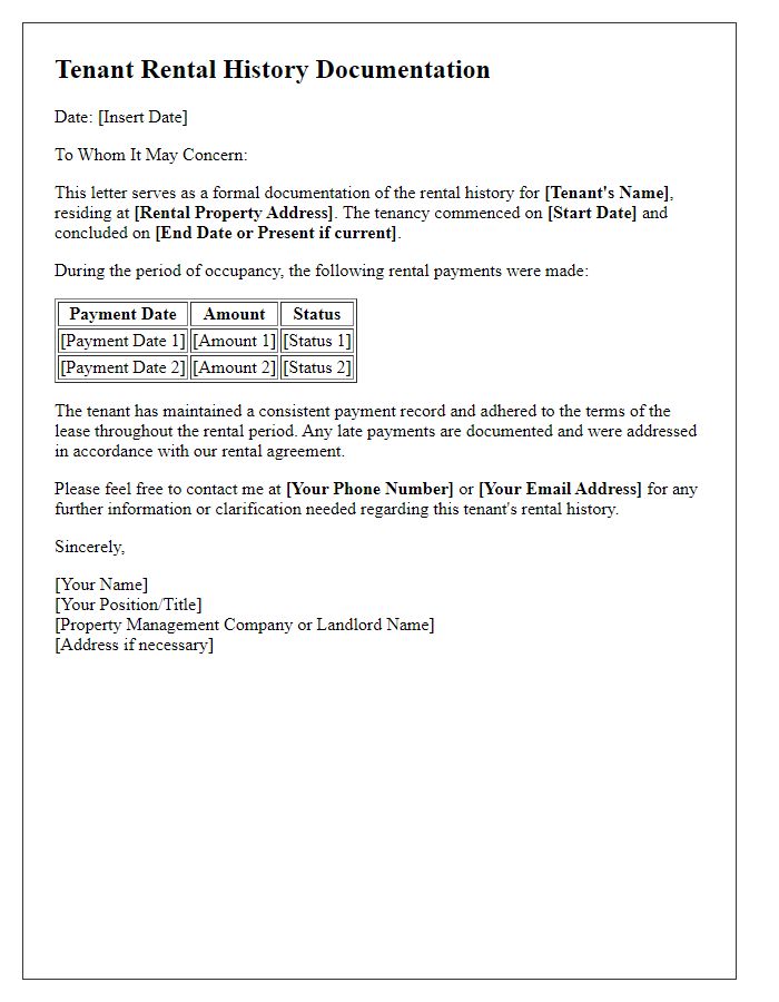 Letter template of tenant rental history documentation for court submissions