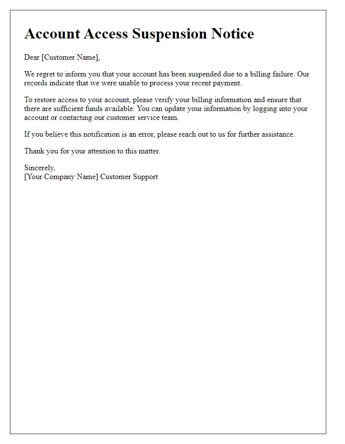 Letter template of account access suspension due to billing failure