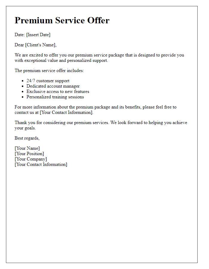 Letter template of premium service offer