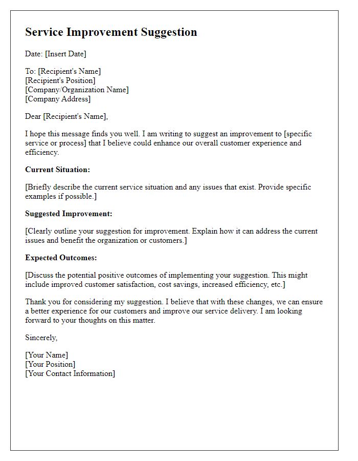 Letter template of service improvement suggestion