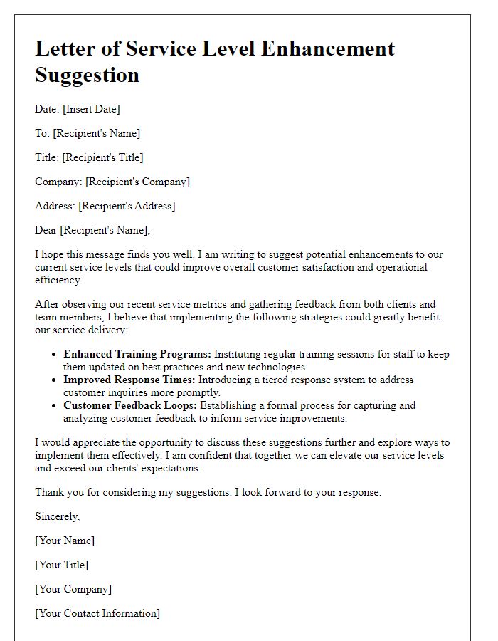 Letter template of service level enhancement suggestion