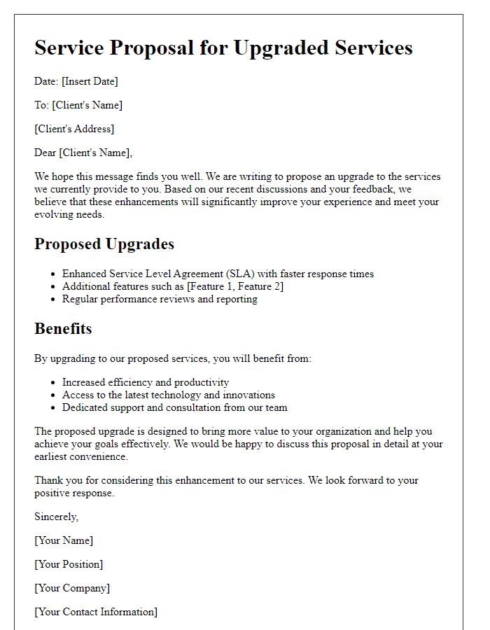 Letter template of upgraded service proposal