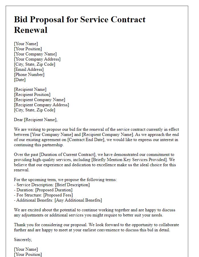 Letter template of bid for service contract renewal