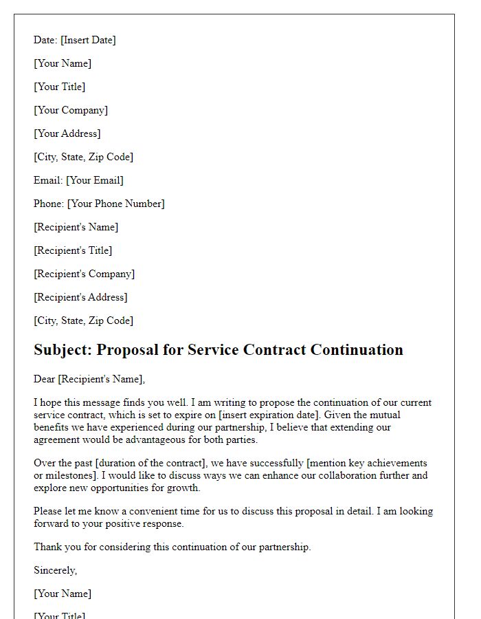 Letter template of service contract continuation suggestion