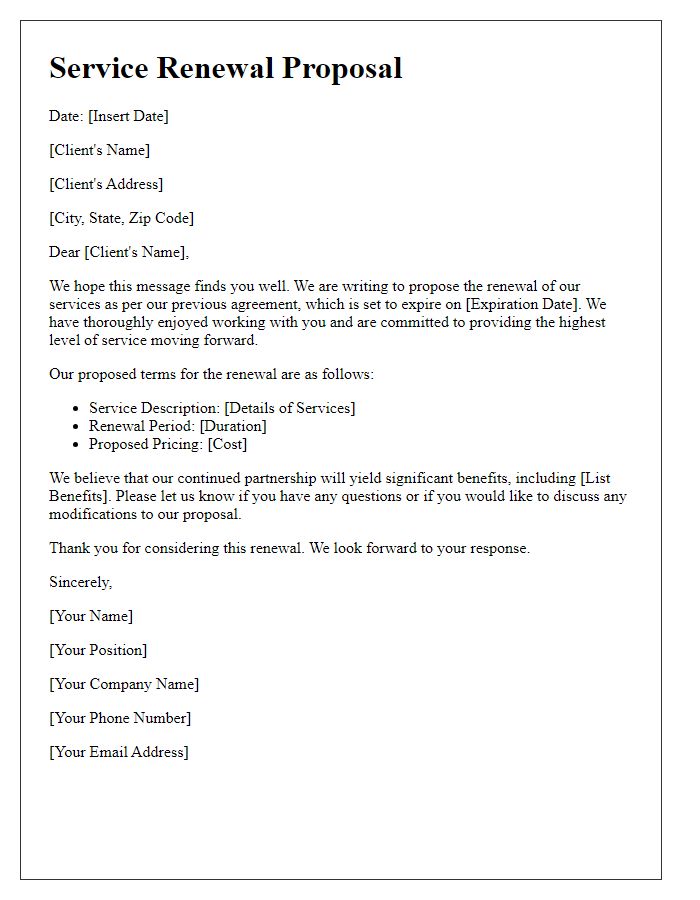 Letter template of service renewal proposal for consideration