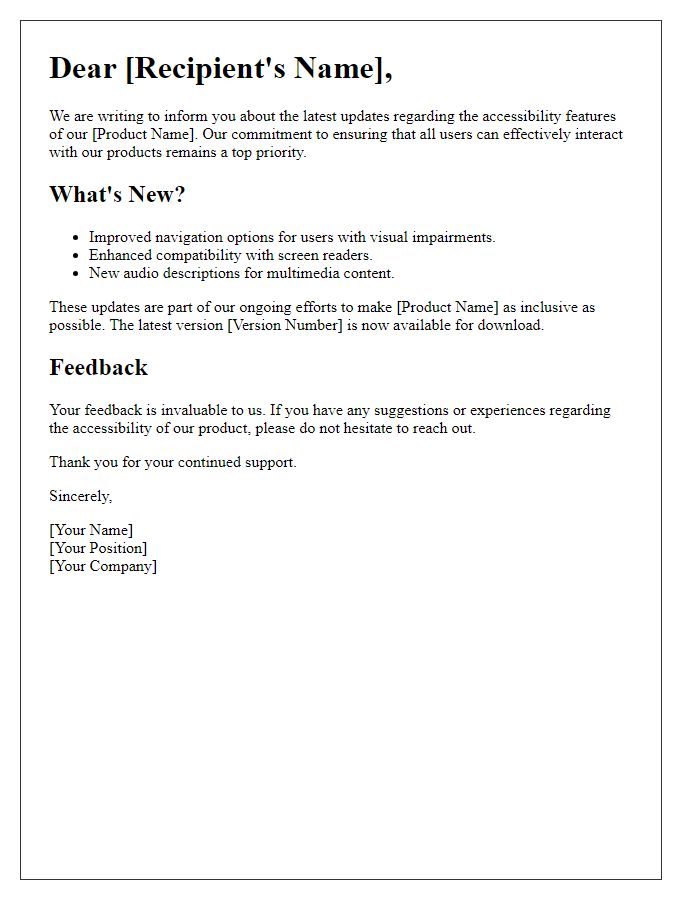Letter template of product accessibility update