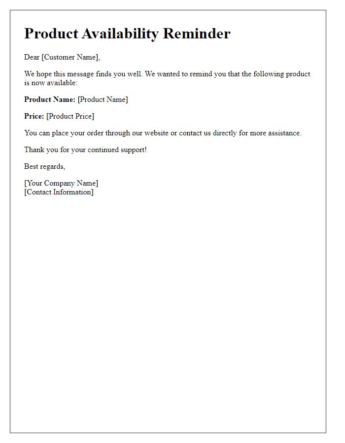 Letter template of product availability reminder