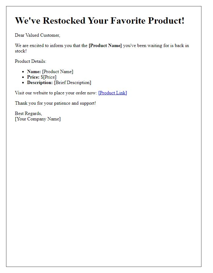 Letter template of product restock information