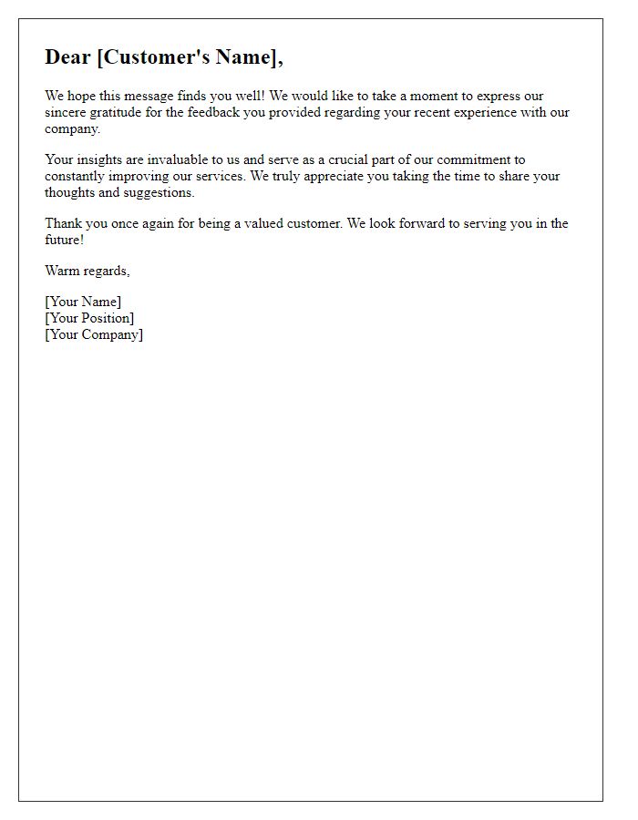 Letter template of appreciation for customer feedback