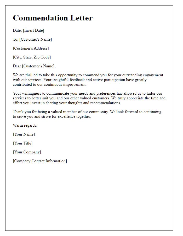 Letter template of commendation for customer engagement