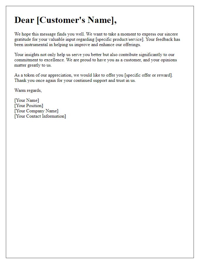 Letter template of recognition for valuable customer input