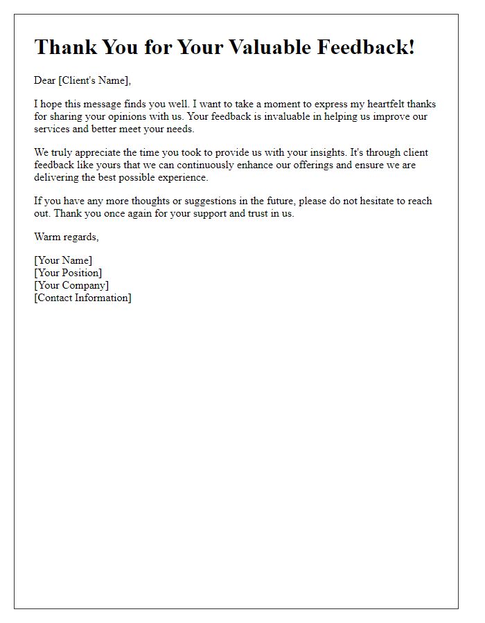 Letter template of warm thanks for client opinions