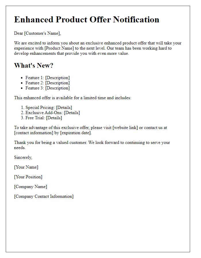 Letter template of Enhanced Product Offer Notification