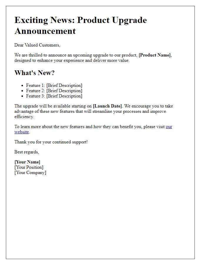 Letter template of Product Upgrade Announcement