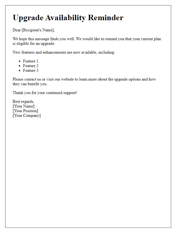Letter template of Upgrade Availability Reminder