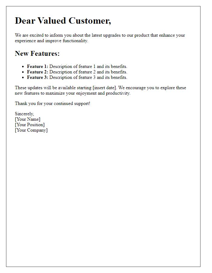 Letter template of Upgraded Features Introduction