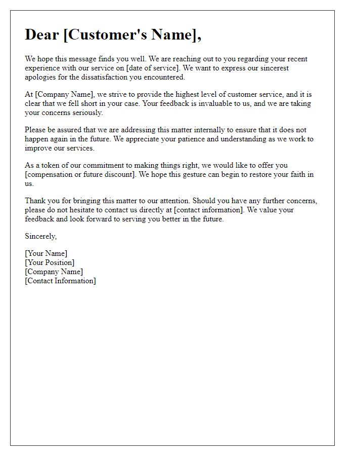 Letter template of service dissatisfaction follow-up apology for poor customer treatment.