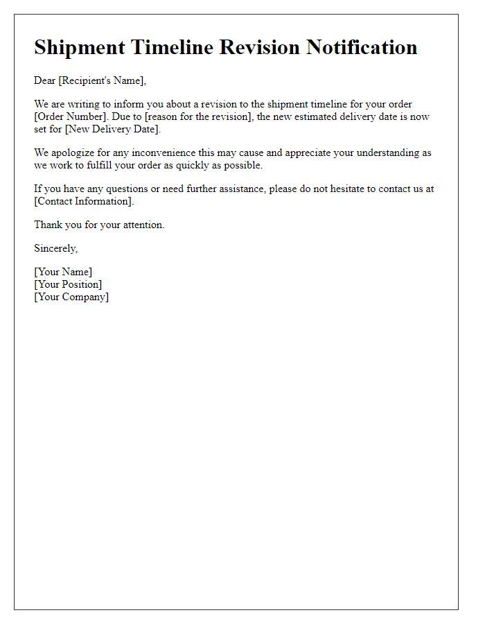 Letter template of shipment timeline revision