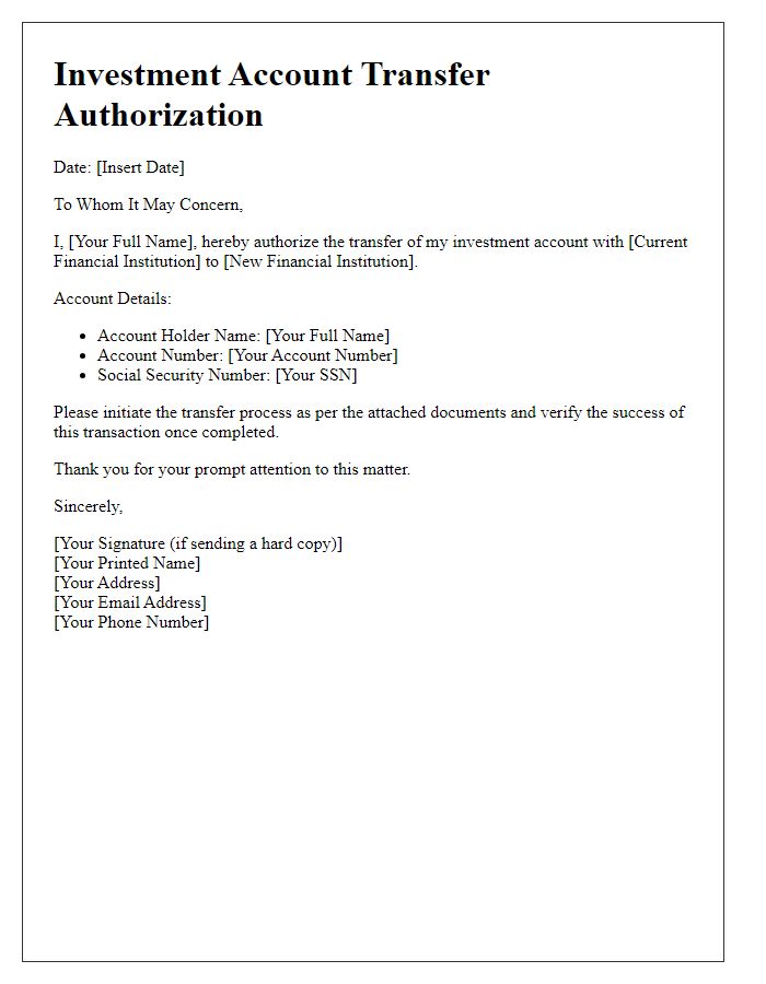 Letter template of investment account transfer authorization