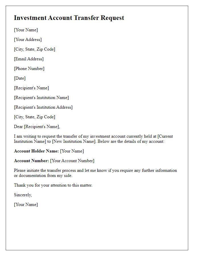 Letter template of investment account transfer request