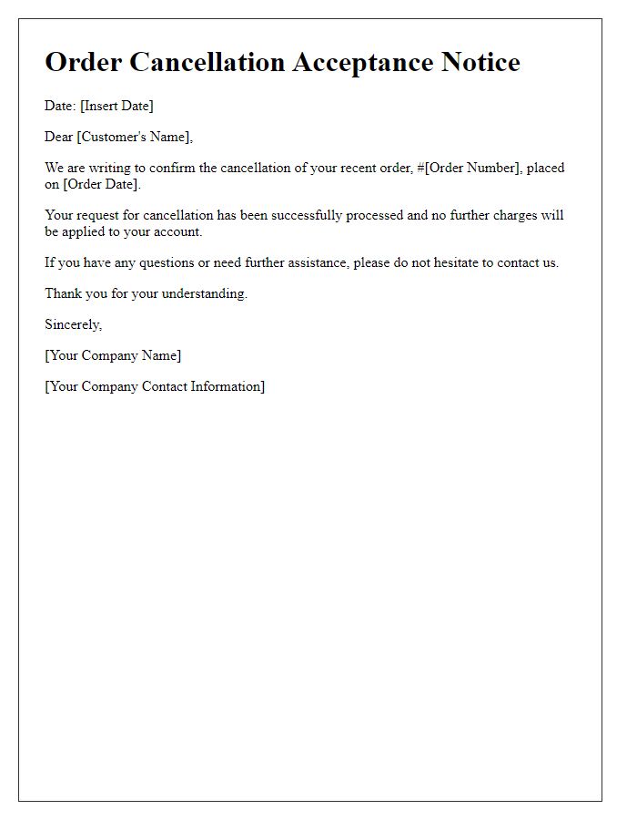 Letter template of Order Cancellation Acceptance Notice