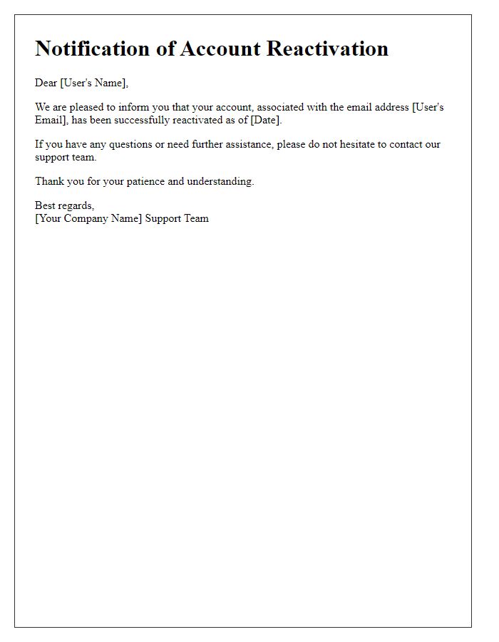 Letter template of notification for reactivating a suspended account.