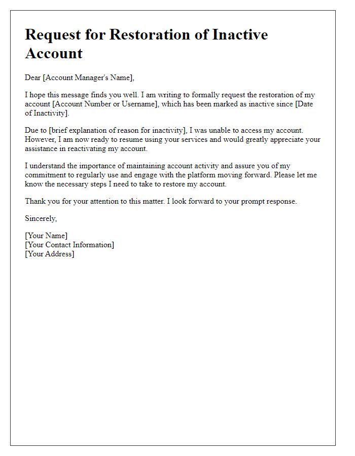 Letter template of plea for restoration of an inactive account.