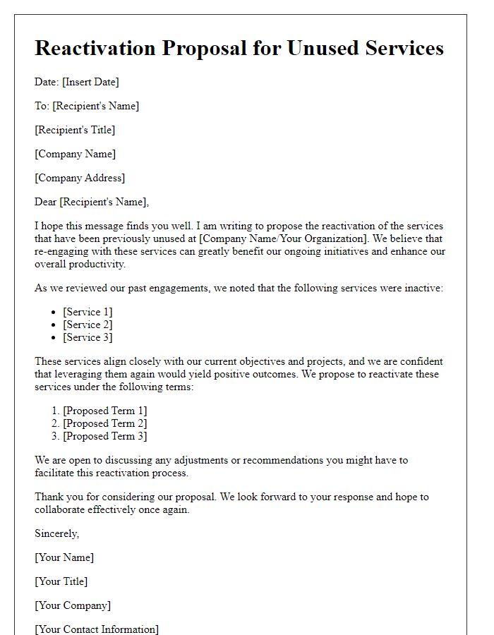 Letter template of reactivation proposal for unused services.