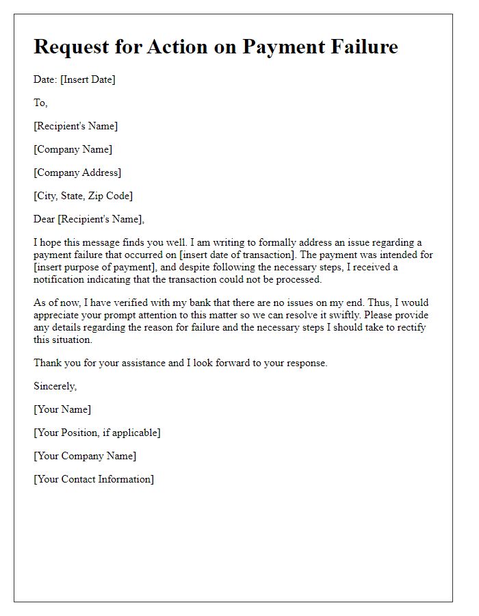 Letter template of request for action on payment failure.