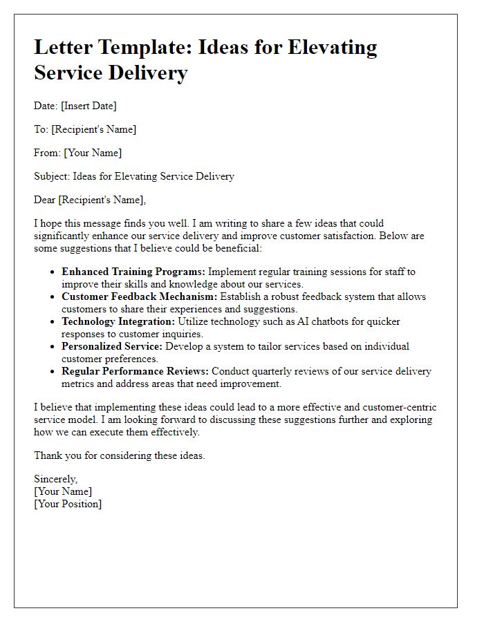 Letter template of ideas for elevating service delivery