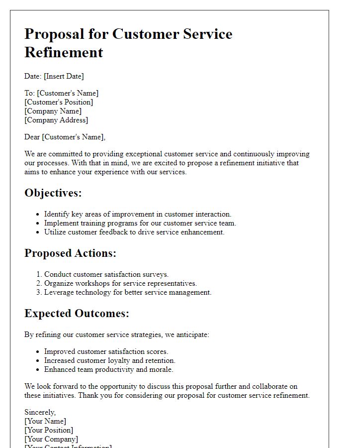 Letter template of proposals for customer service refinement