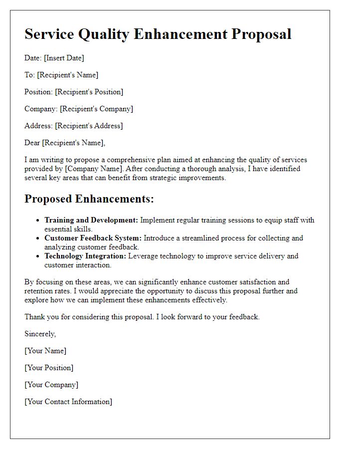 Letter template of service quality enhancement proposal