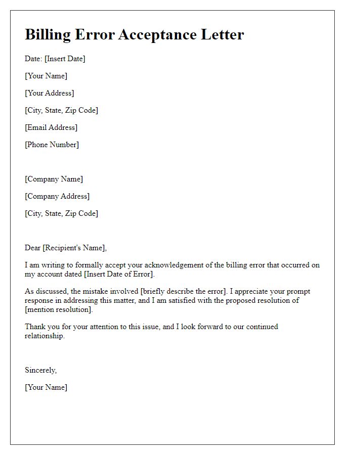 Letter template of billing error acceptance