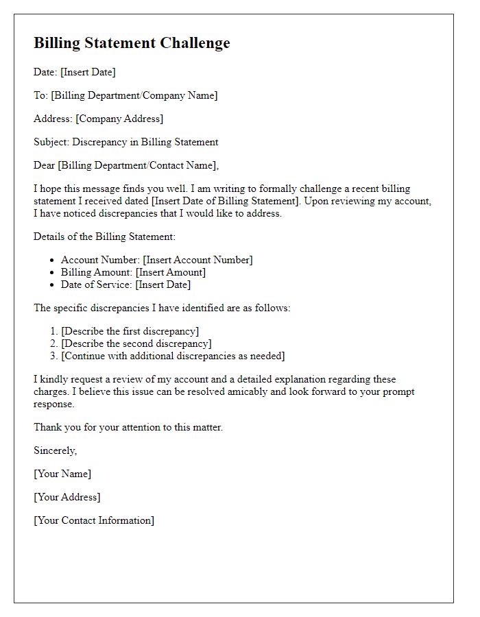 Letter template of billing statement challenge