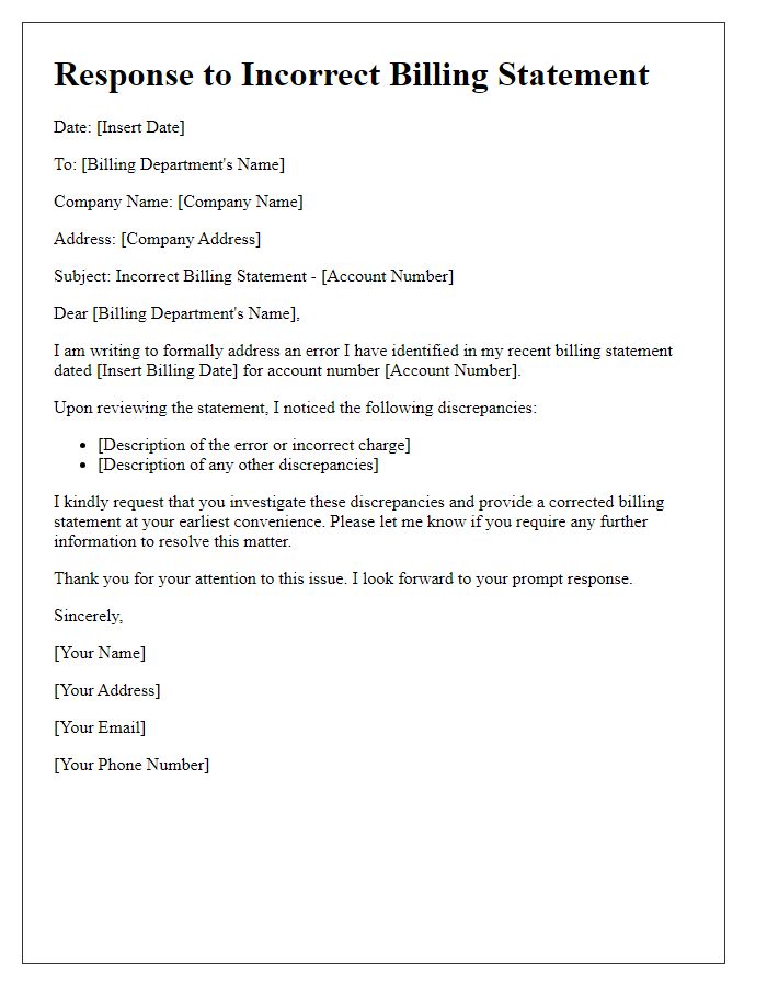 Letter template of incorrect billing statement response