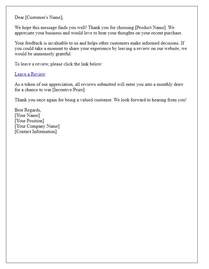 Letter template of product review solicitation.