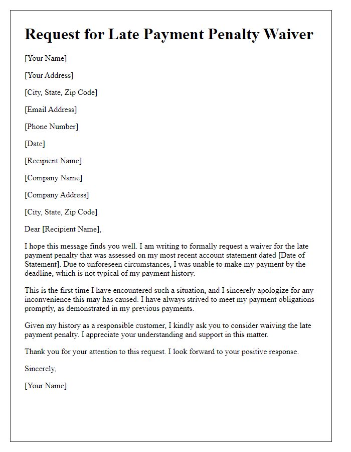 Letter template of late payment penalty waiver request for first-time offenders.