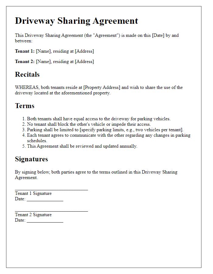 Letter template of driveway sharing agreement for tenants.