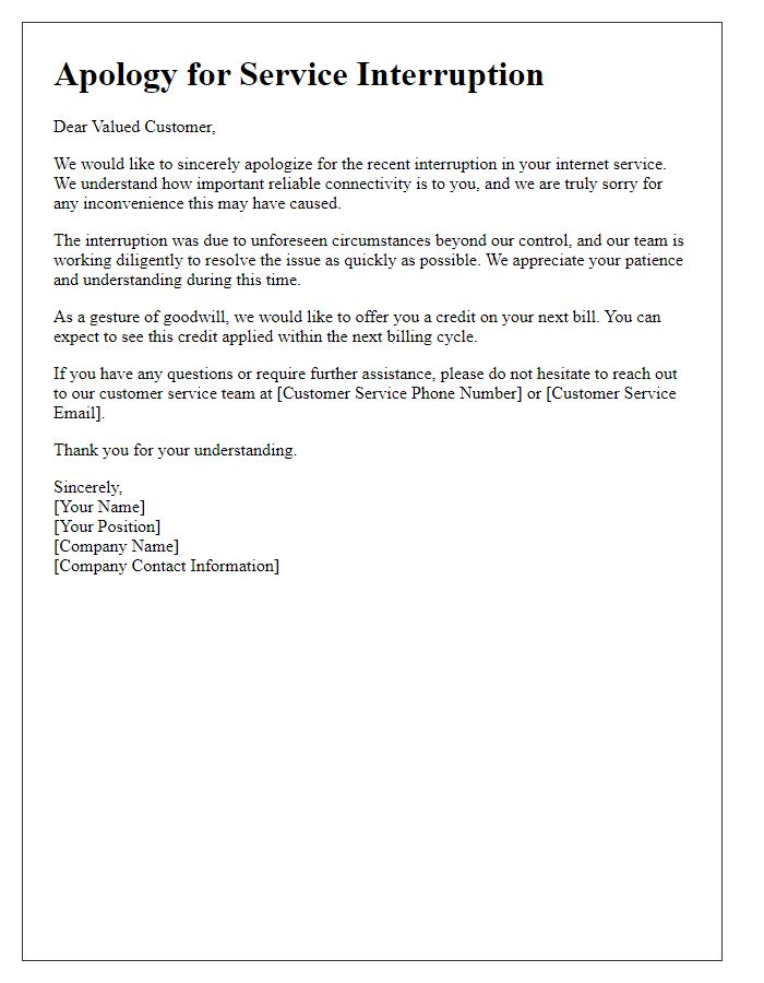 Letter template of service interruption apology for internet services