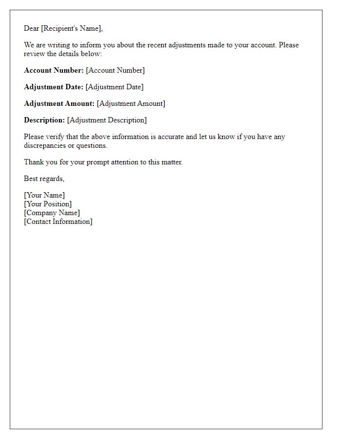 Letter template of account adjustment verification email